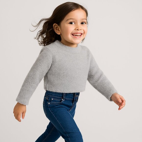 art class Other - art class Fuzzy Cropped Sweater Pull Over Crew Neck Long Sleeve Gray Medium 7-8